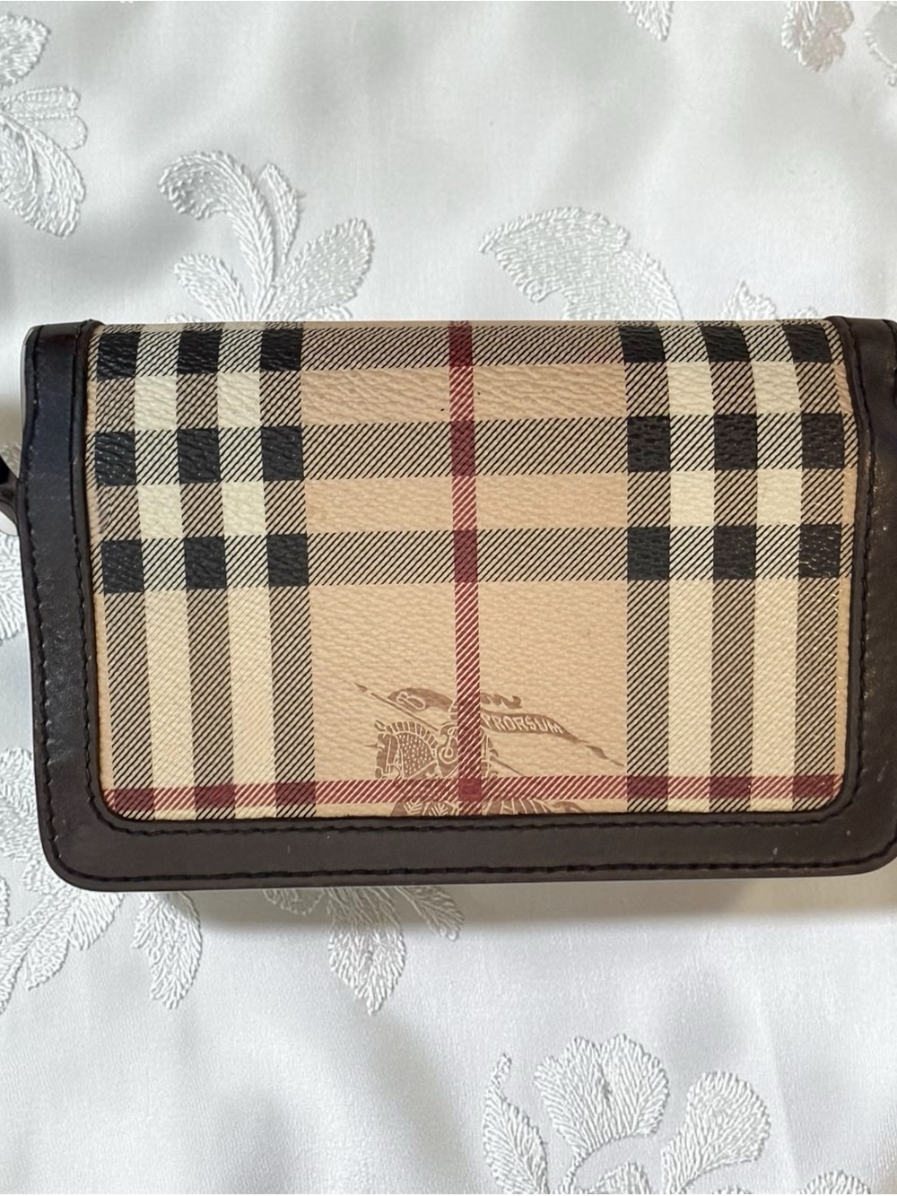 BURBERRY Haymarket Check Coated Canvas Leather Poppy Wallet - Picture 2 of 14